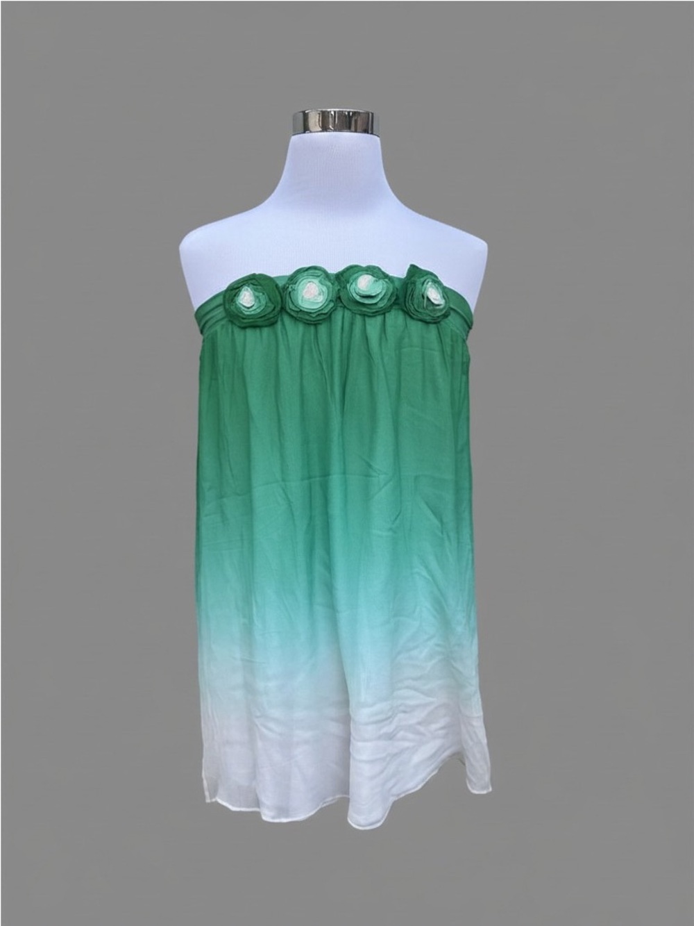 Ryu Green and White Rosette Strapless Dress
